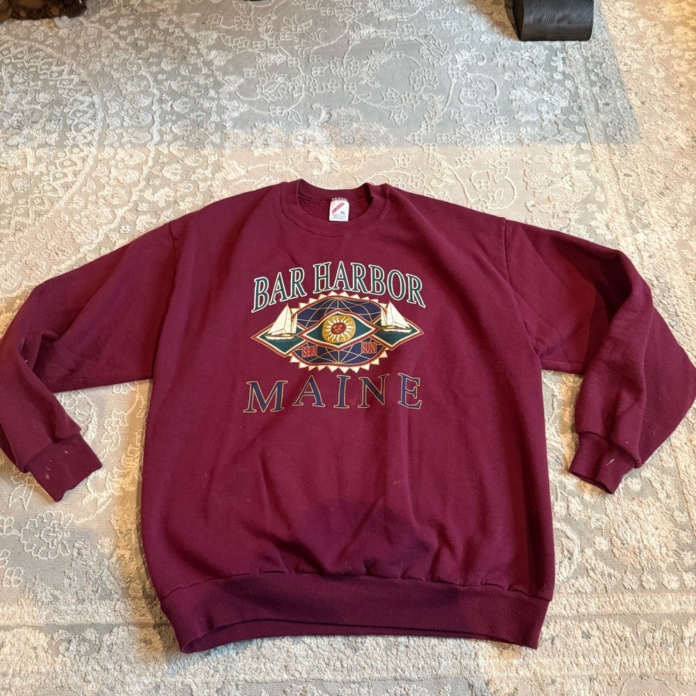 Bar Harbor Maine Burgundy Crewneck Distressed Sweatshirt Size XL